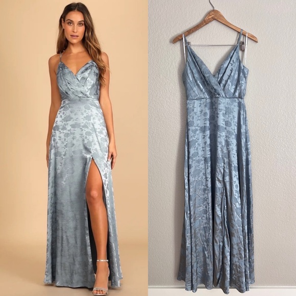 Lulus Dresses & Skirts - Slate blue satin maxi dress gown bridesmaid prom